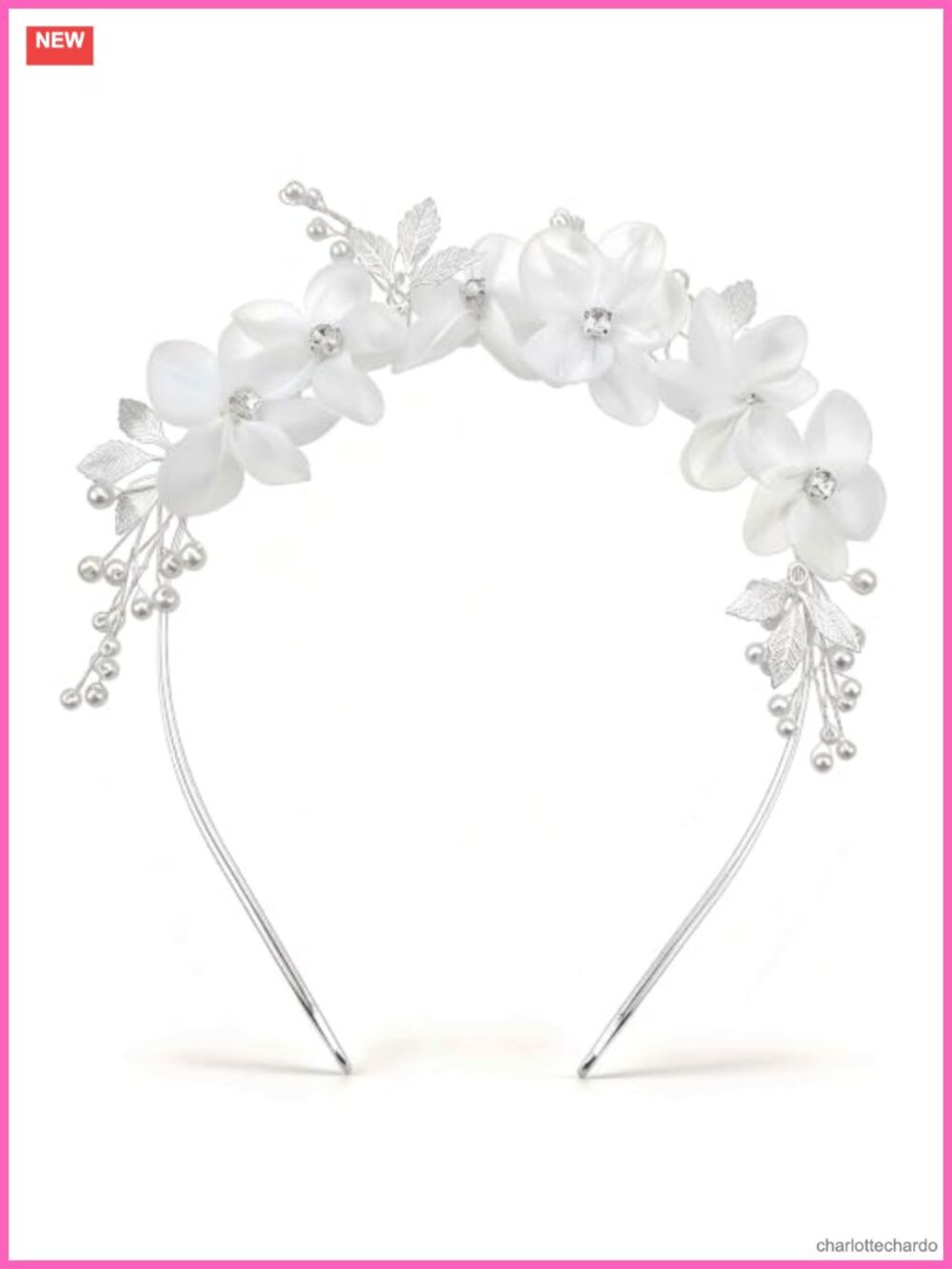Tulle Flower Headband with Faux Pearls Adjustable Bridal Hair Accessory Wedding